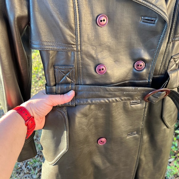 Authentic Vintage PVC vegan leather trench coat…size S/M DARK BROWN - Picture 2 of 6